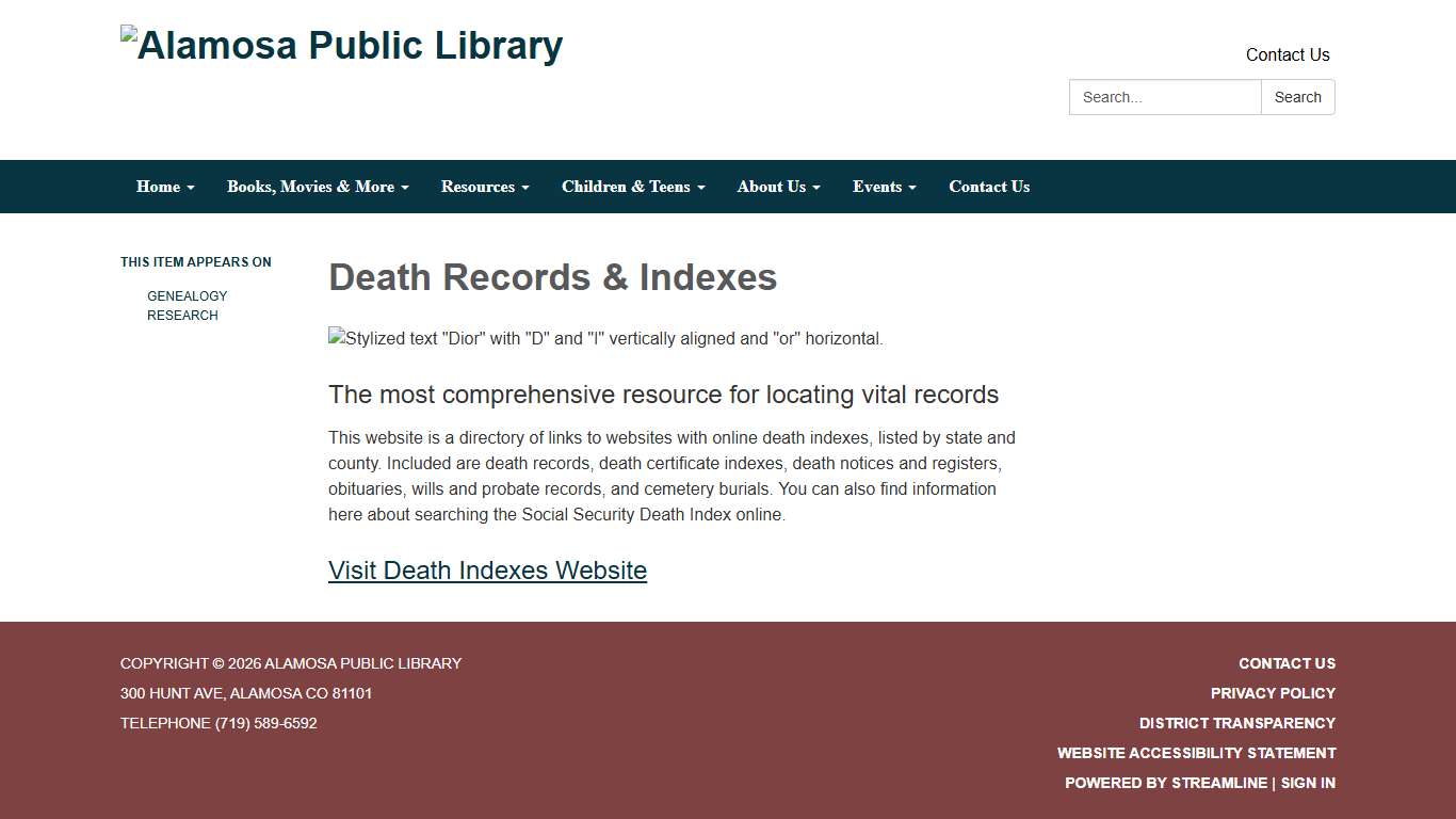 Death Records & Indexes - Alamosa Public Library