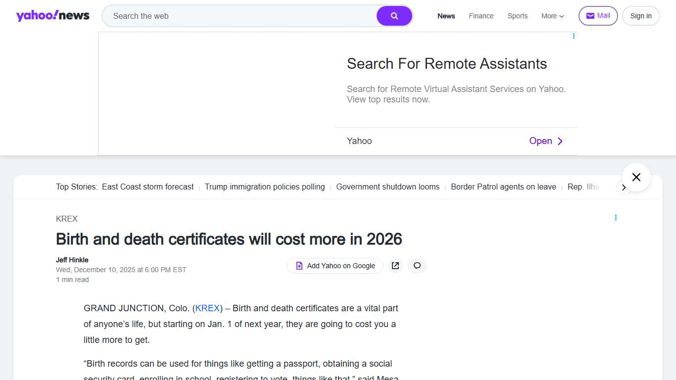 Birth and death certificates will cost more in 2026